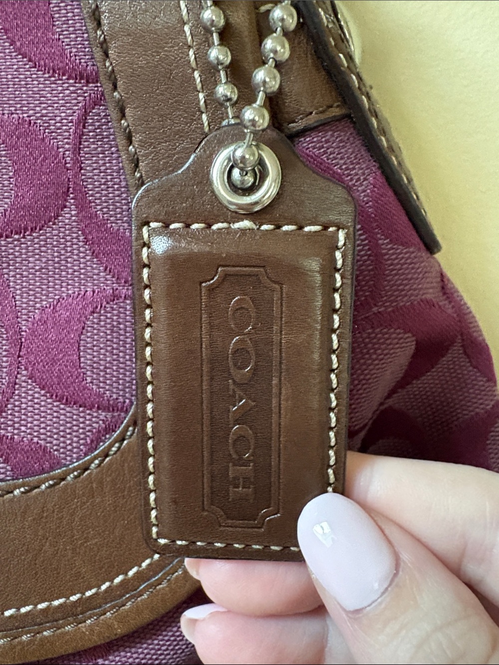 Coach Plum Signature Canvas Shoulder Bag with Brown Leather Trim - Picture 3 of 5